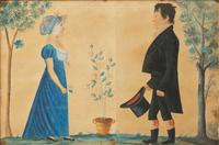 Attributed to Jacob Maentel (1778-1863), Double Portrait of Susannah and John Beard with a potted rose