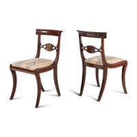 A Pair of Regency Mahogany and Brass Inlaid Side Chairs