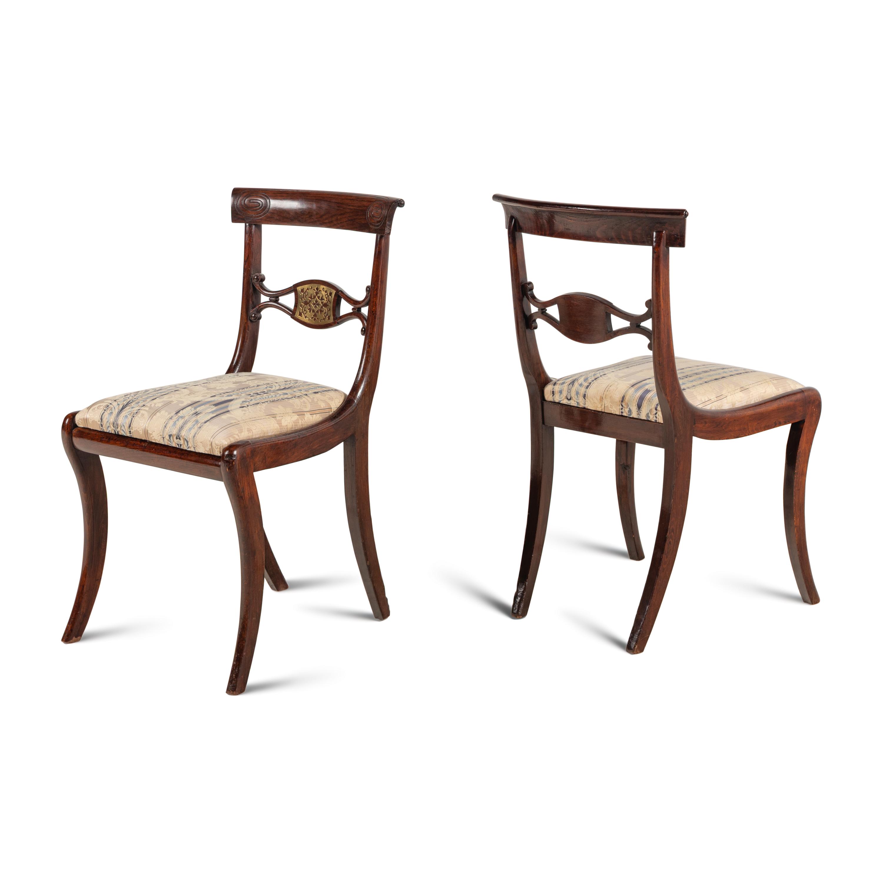 A Pair of Regency Mahogany and Brass Inlaid Side Chairs