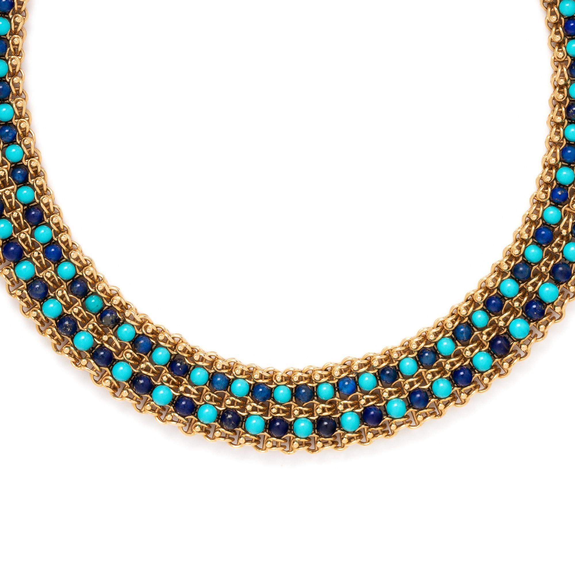 CARTIER, ITALY, YELLOW GOLD, TURQUOISE AND LAPIS LAZULI NECKLACE