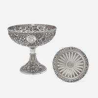 A sterling silver floral repoussé footed bowl and stand Peter L. Krider Co., Philadelphia, PA and Gorham Mfg. Co., Providence, RI, dated "1878," and 1897-1899, respectively