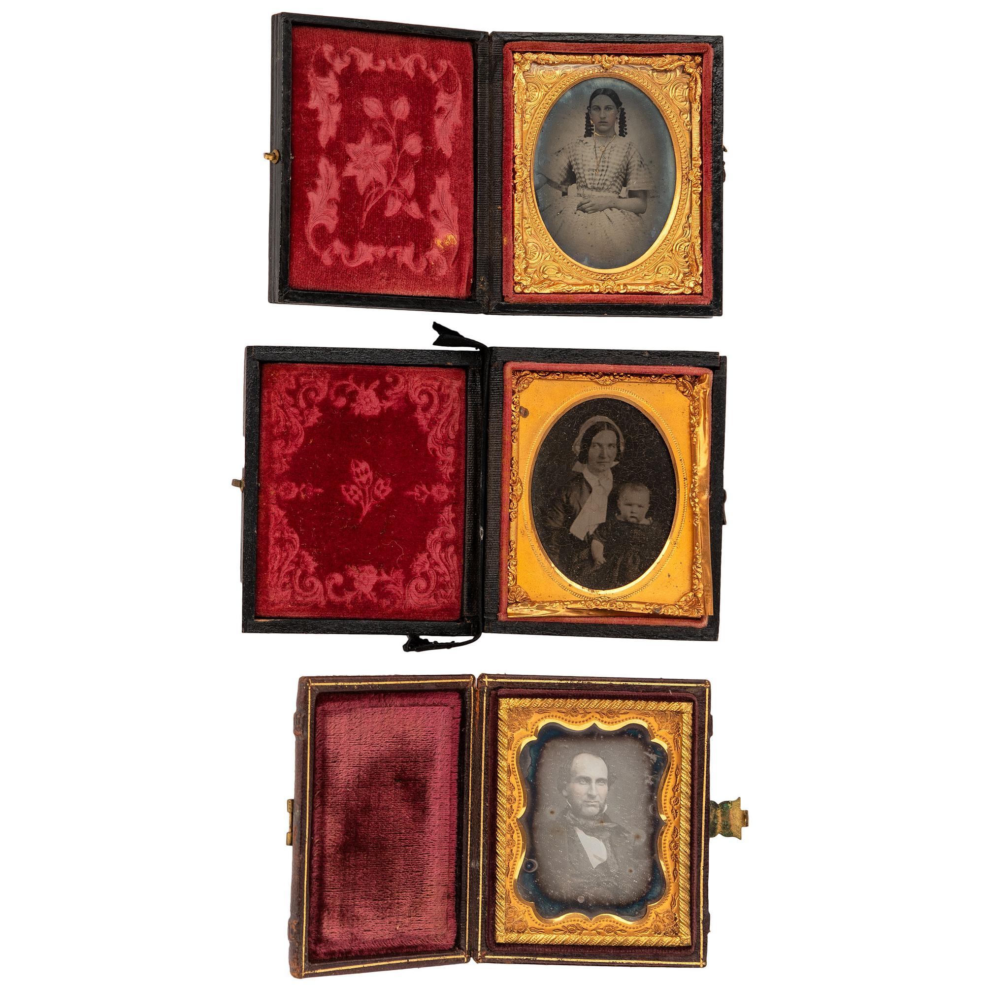 [EARLY PHOTOGRAPHY - PORTRAITURE]. A group of 19 cased images featuring men, women, and children, including: