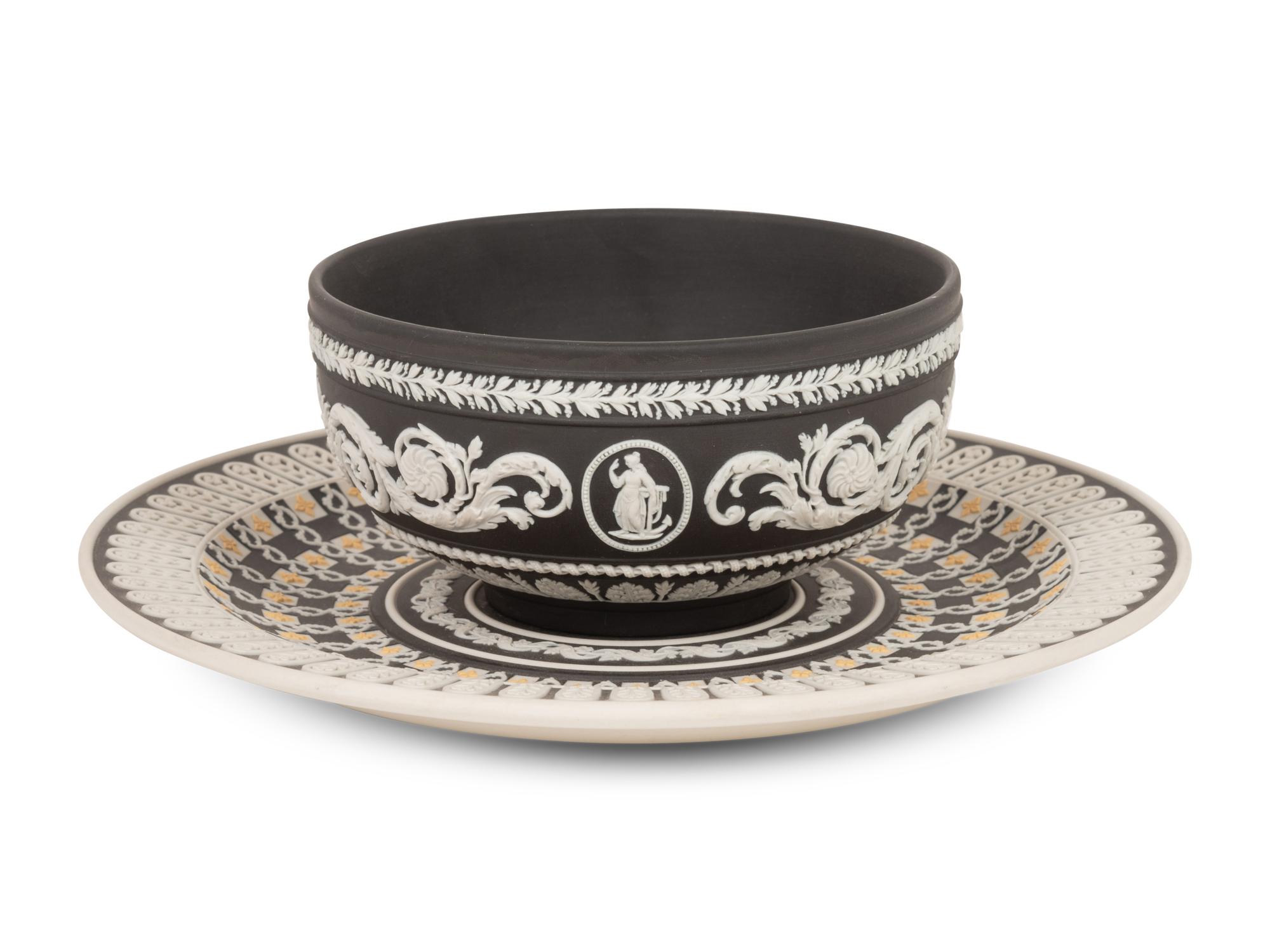 A Wedgwood Jasperware Bowl and a Wedgwood Jasperware Plate After William Hackwood