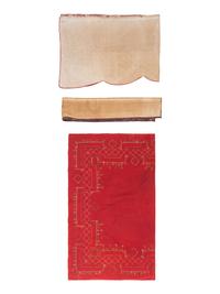 An English Felt and Silk Table Cover and Two Transfer-Printed Valances