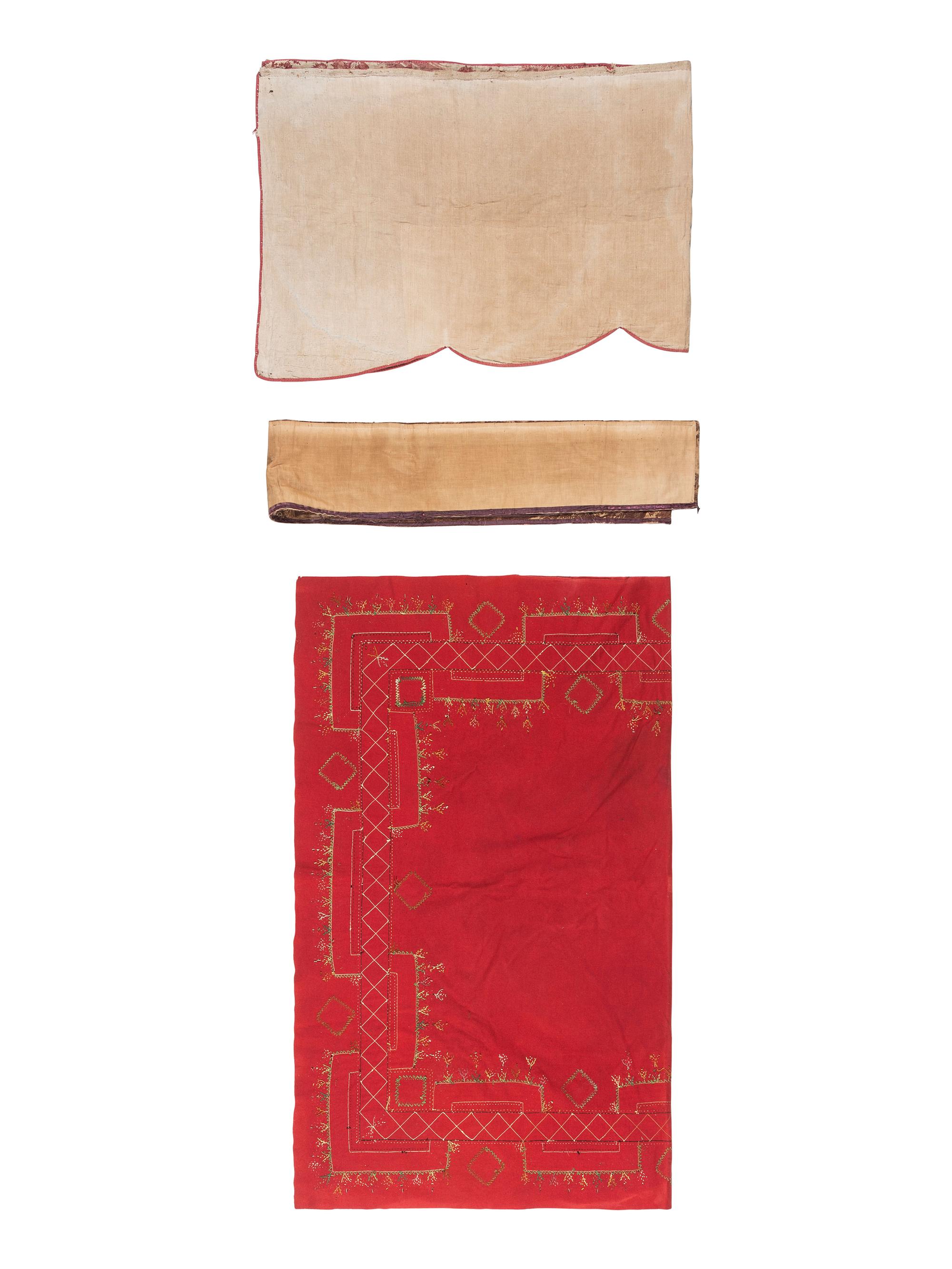 An English Felt and Silk Table Cover and Two Transfer-Printed Valances