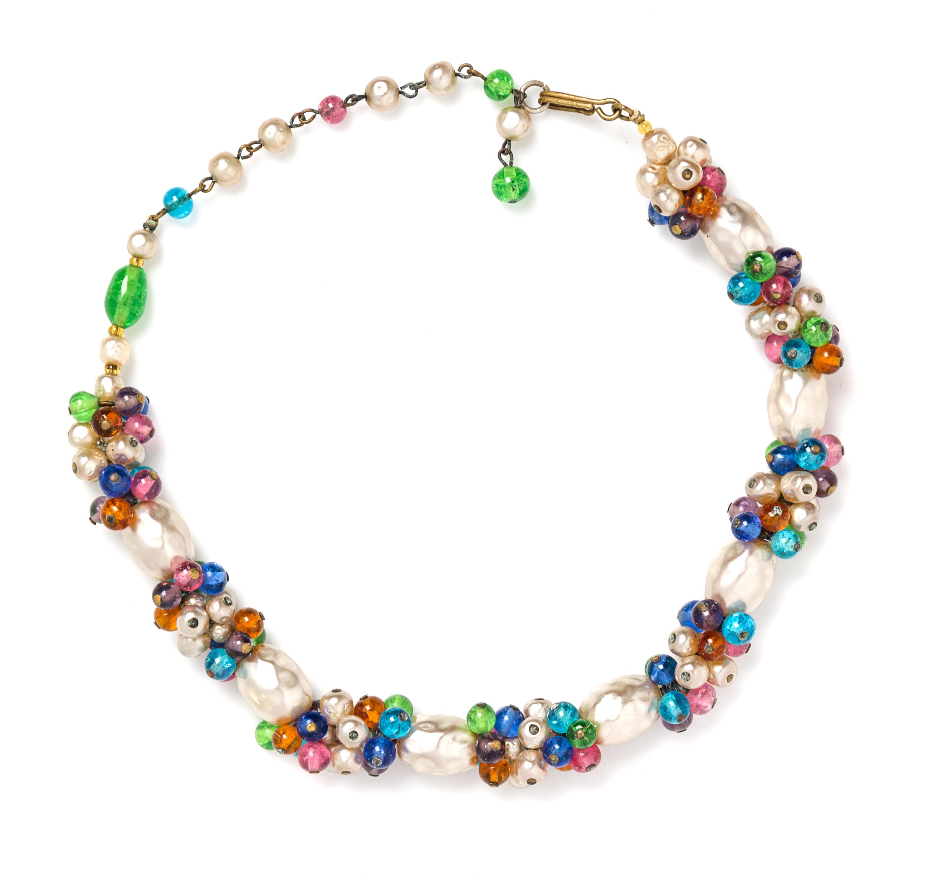 A Miriam Haskell Faux Pearl and Multicolor Gripoix Necklace, 16".