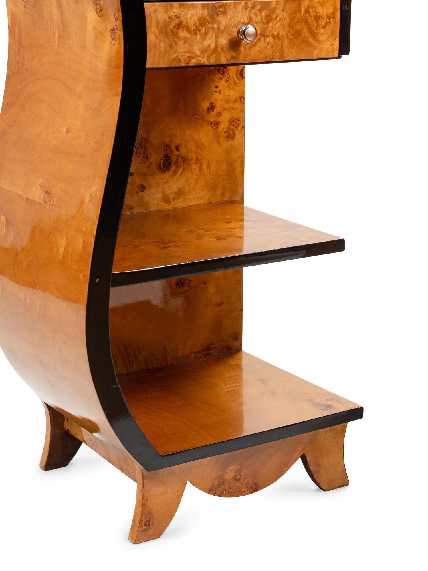 A Pair of Art Deco Style Burlwood Nightstands