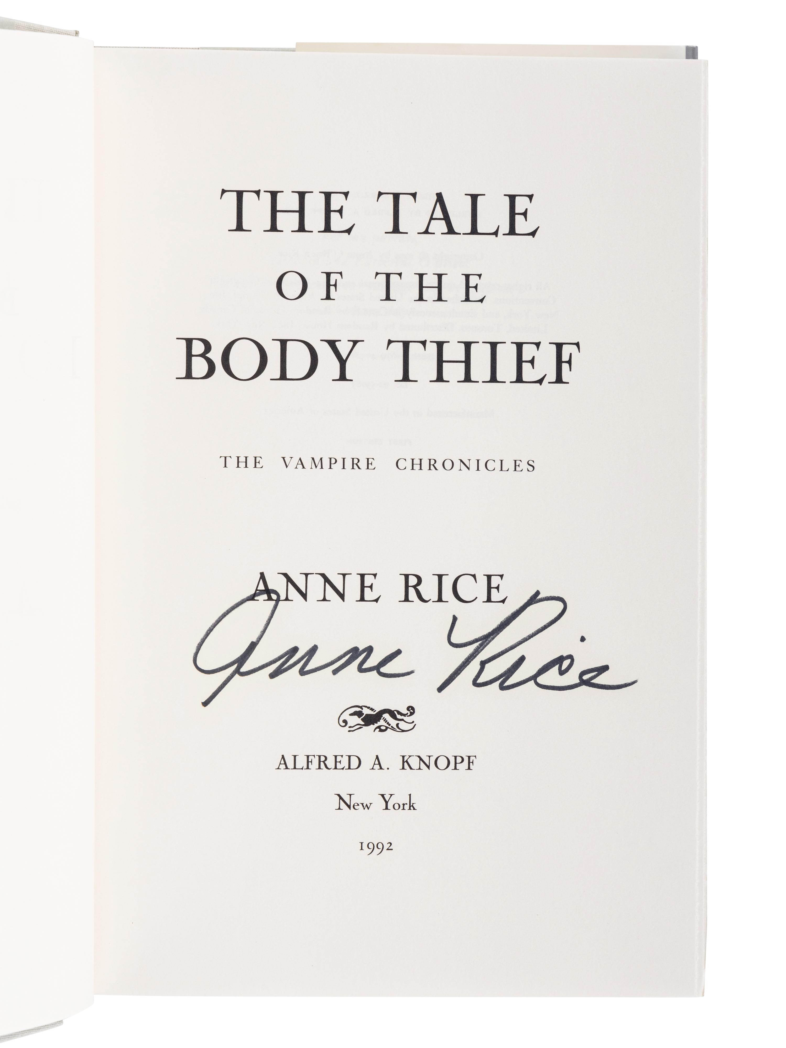 RICE, Anne (1941-2021). A group of 9 works from Rice’s The Vampire Chronicles series, MOST FIRST EDITION, ALL SIGNED OR INSCRIBED, comprising: