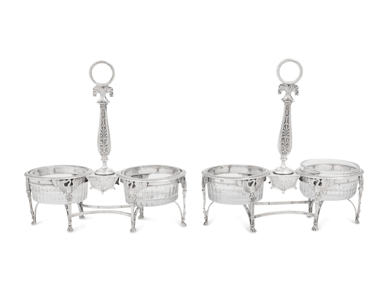 A Pair of French Silver Twin Salts