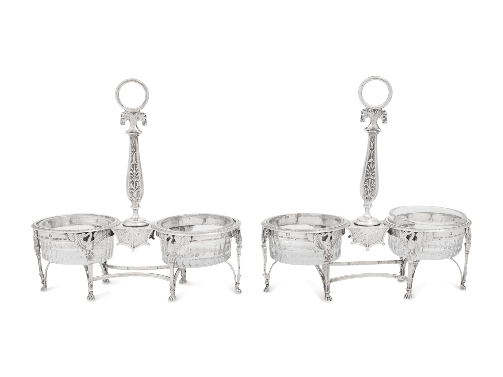 A Pair of French Silver Twin Salts