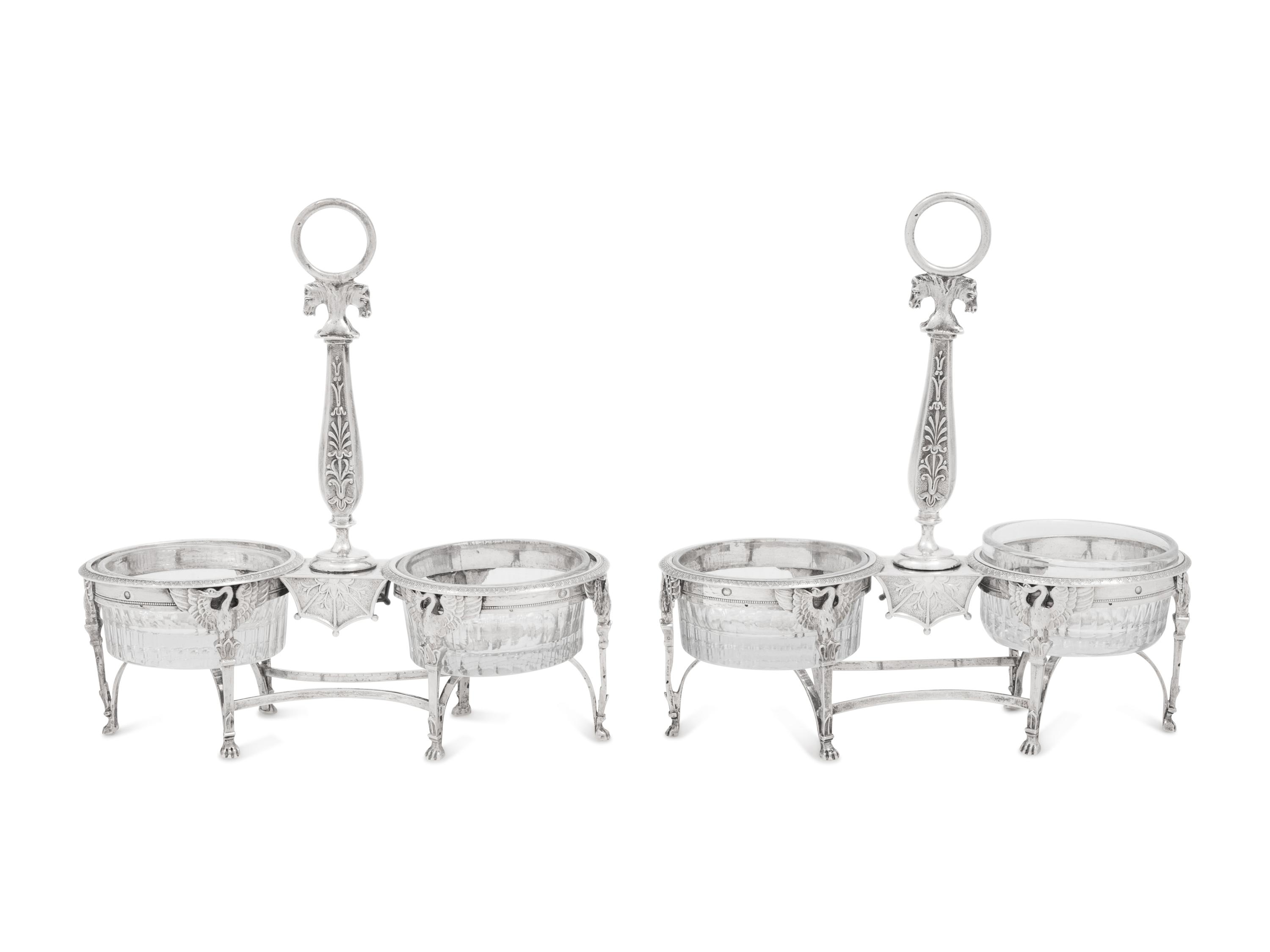 A Pair of French Silver Twin Salts