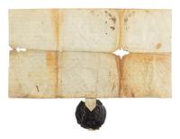 CHANCERY OF ELIZABETH I (r. 17 November 1558–24 March 1603) Single parchment sheet with Common Recovery under the Great Seal of Elizabeth I, involving lands in Suffolk, in Latin, manuscript on parchment [London, Court of King’s Bench, Trinity Term, 21 Elizabeth, 1579]