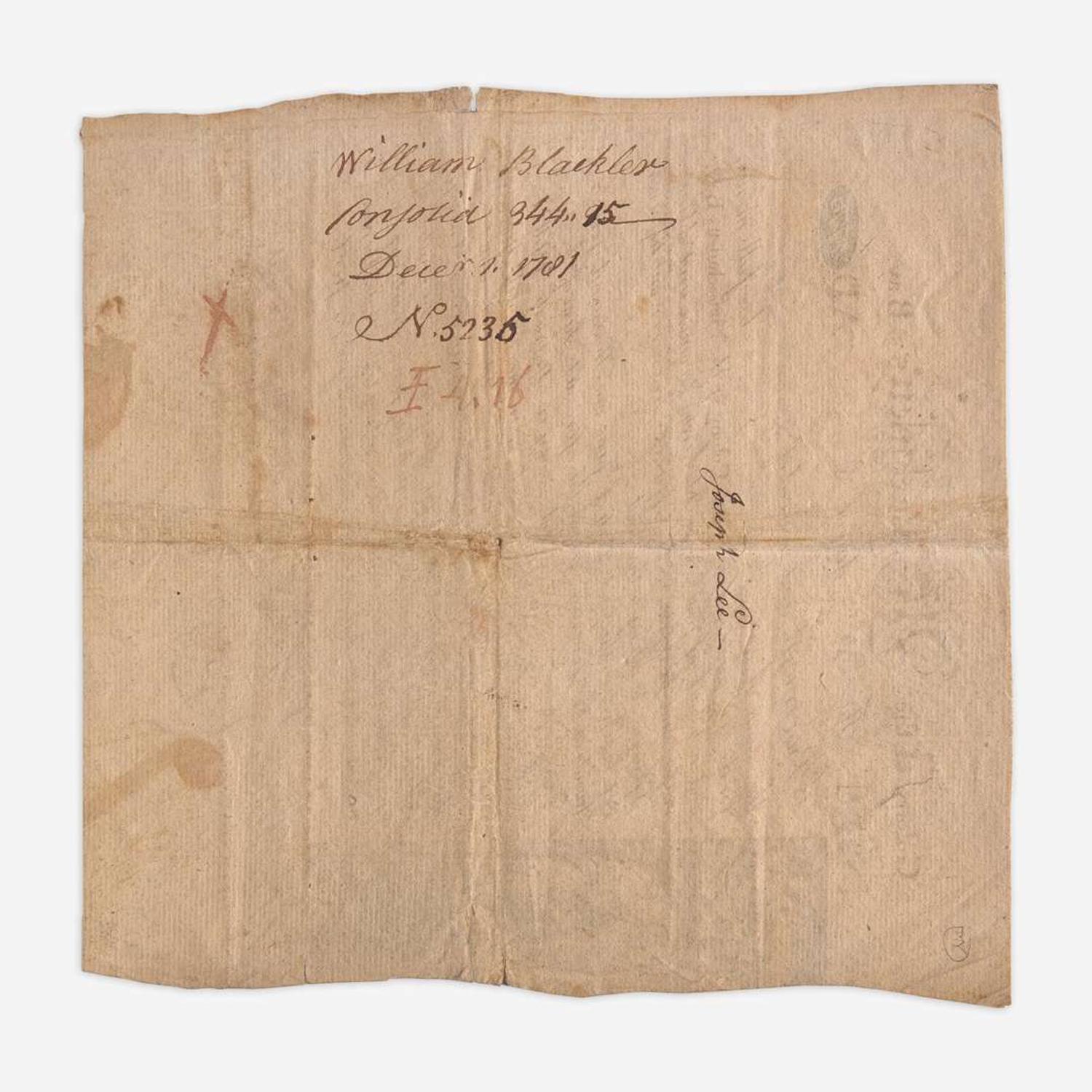 [American Revolution] [Revere, Paul] Partially-printed Colony of the Massachusetts Bay bond
