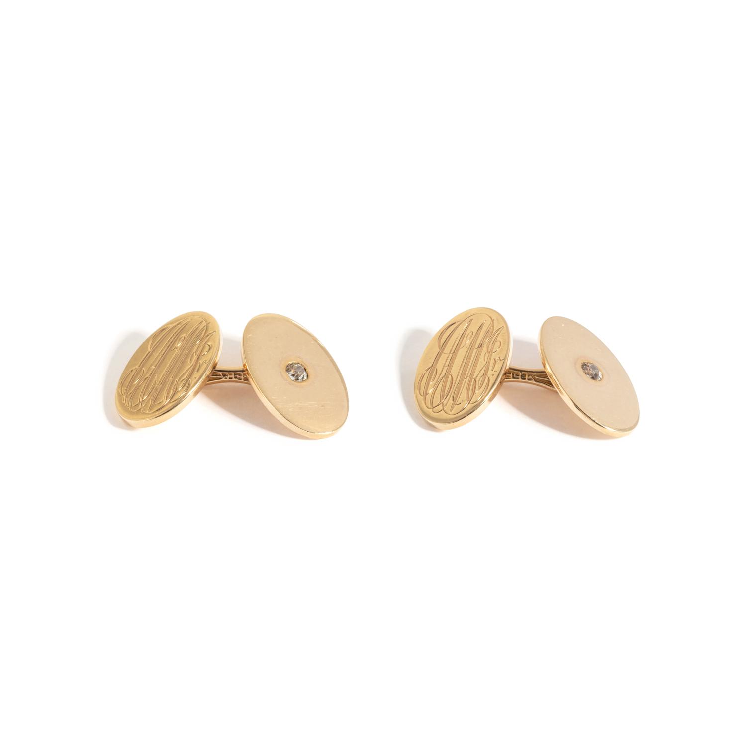 YELLOW GOLD AND DIAMOND MONOGRAM CUFFLINKS