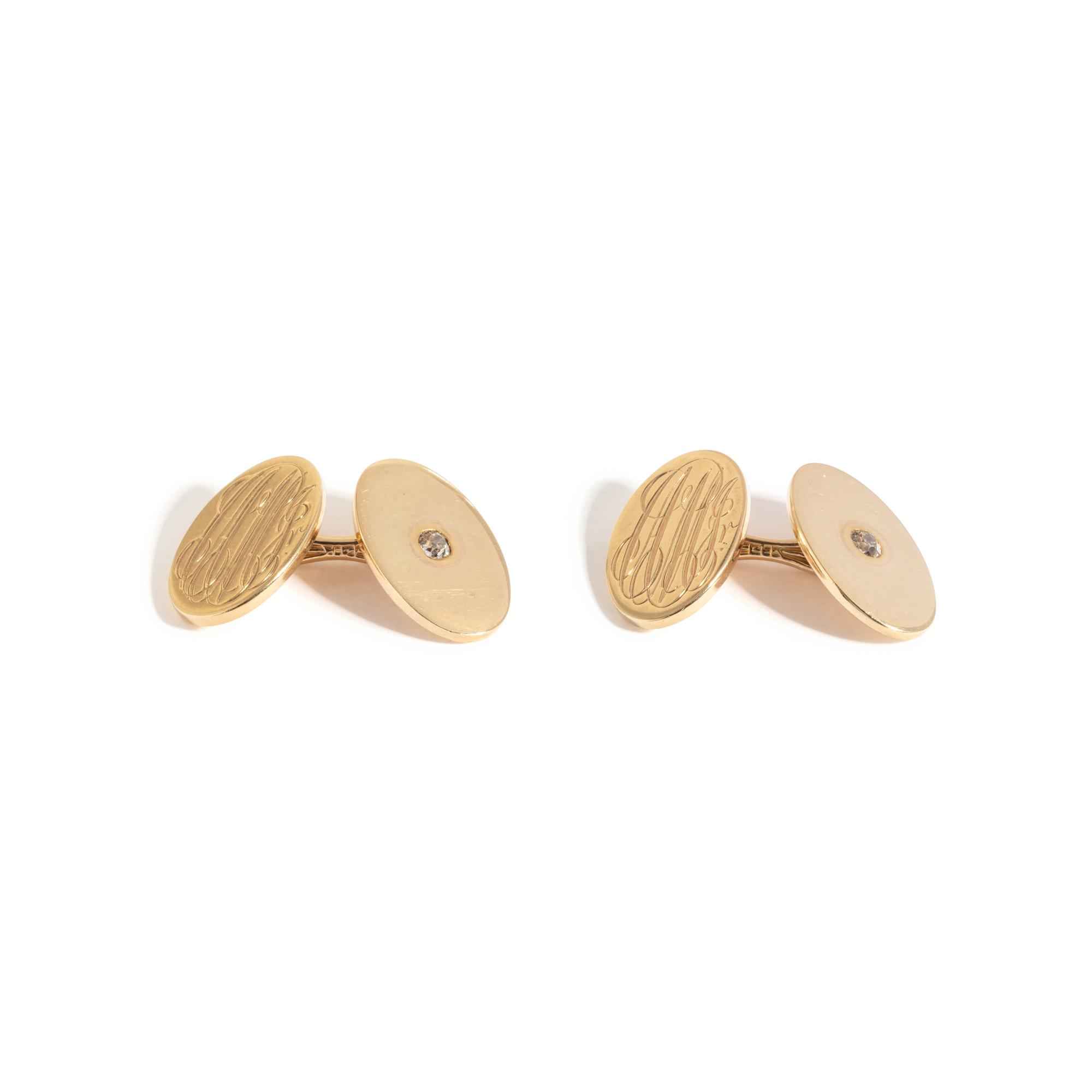 YELLOW GOLD AND DIAMOND MONOGRAM CUFFLINKS