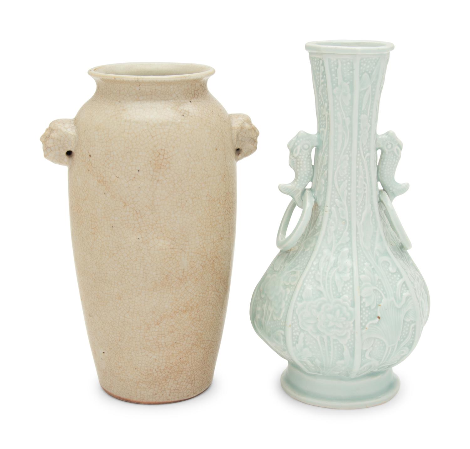 Two Chinese Monochrome Glazed Porcelain Vases