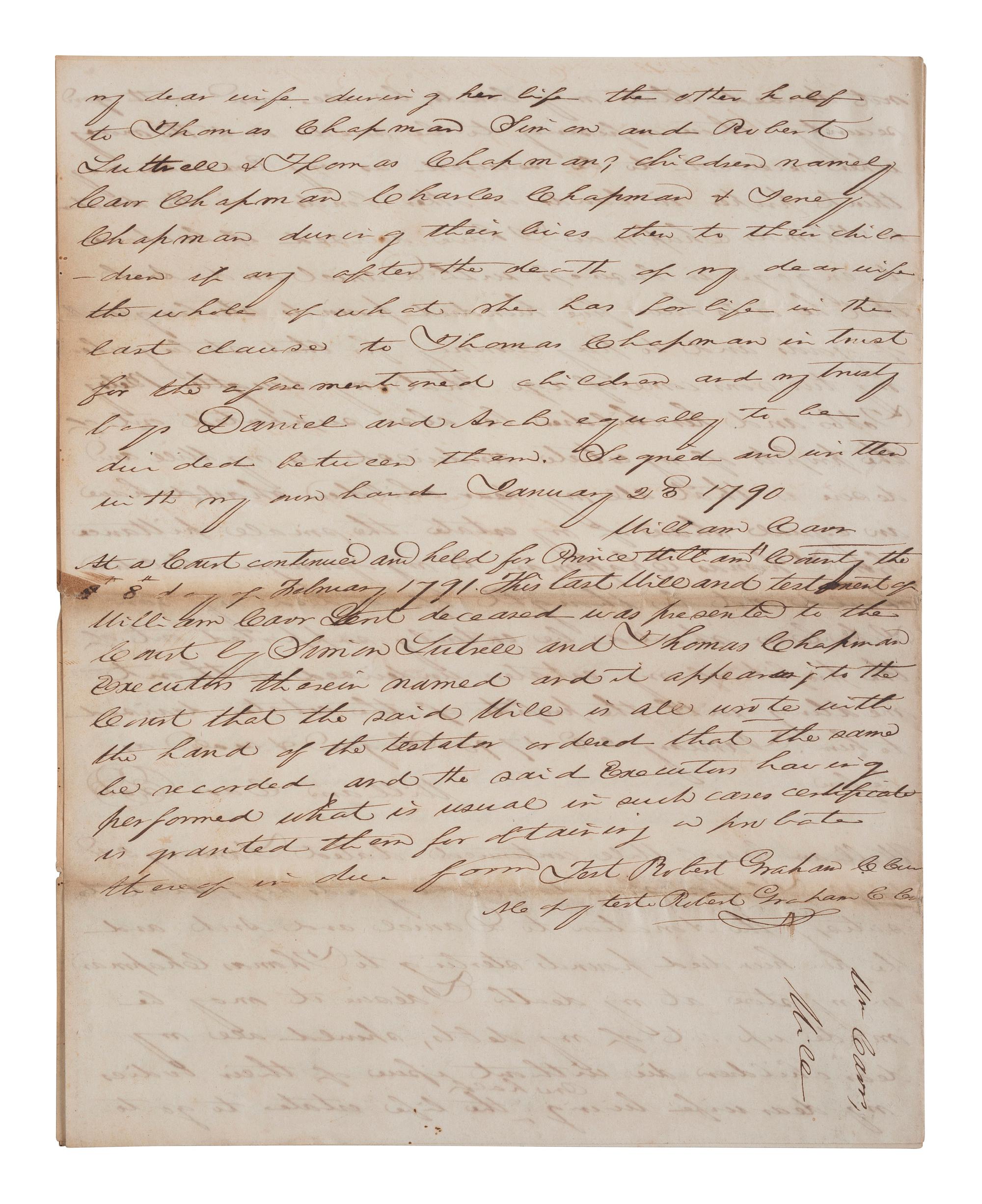 [ENSLAVEMENT & ABOLITION]. A group of 4 documents identified to the Carr and Tebbs families of Virginia, incl. references to the manumission and sale of enslaved persons.