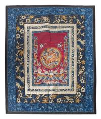 Six Chinese Embroidered Silk Panels Length of largest 26 5/8 inches.