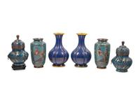 Three Pairs of Japanese Blue Ground Cloisonné Enamel Vases
