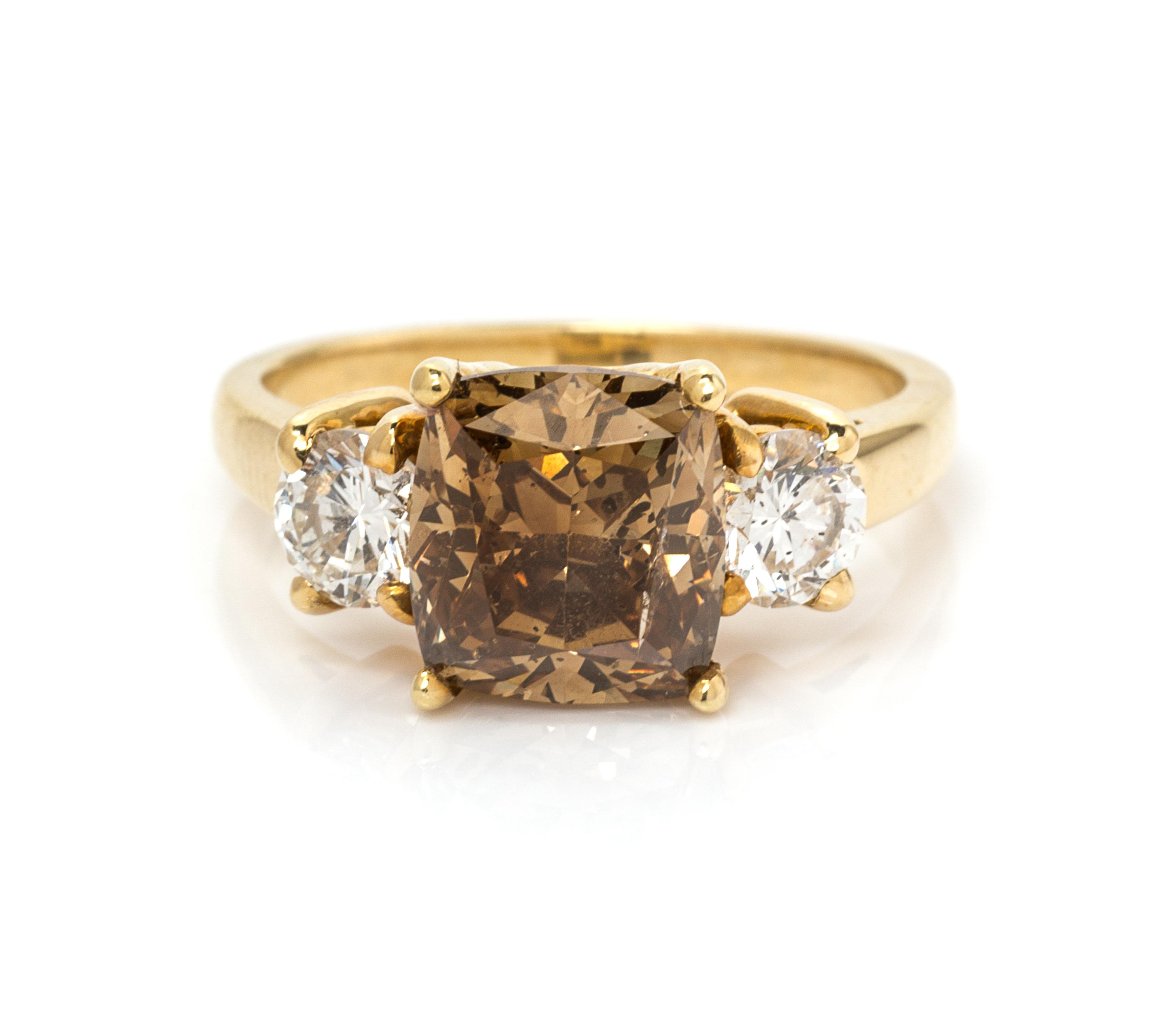 An 18 Karat Yellow Gold, Colored Diamond and Diamond Ring, 3.30 dwts.