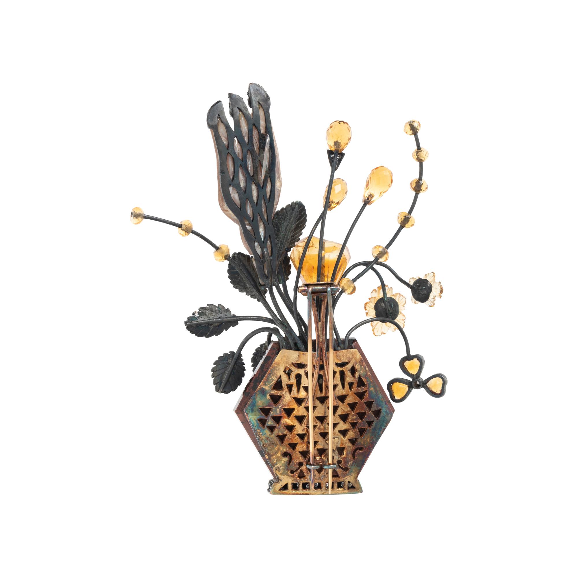 LUZ CAMINO, MIXED METAL AND MULTIGEM JARDINIERE BROOCH