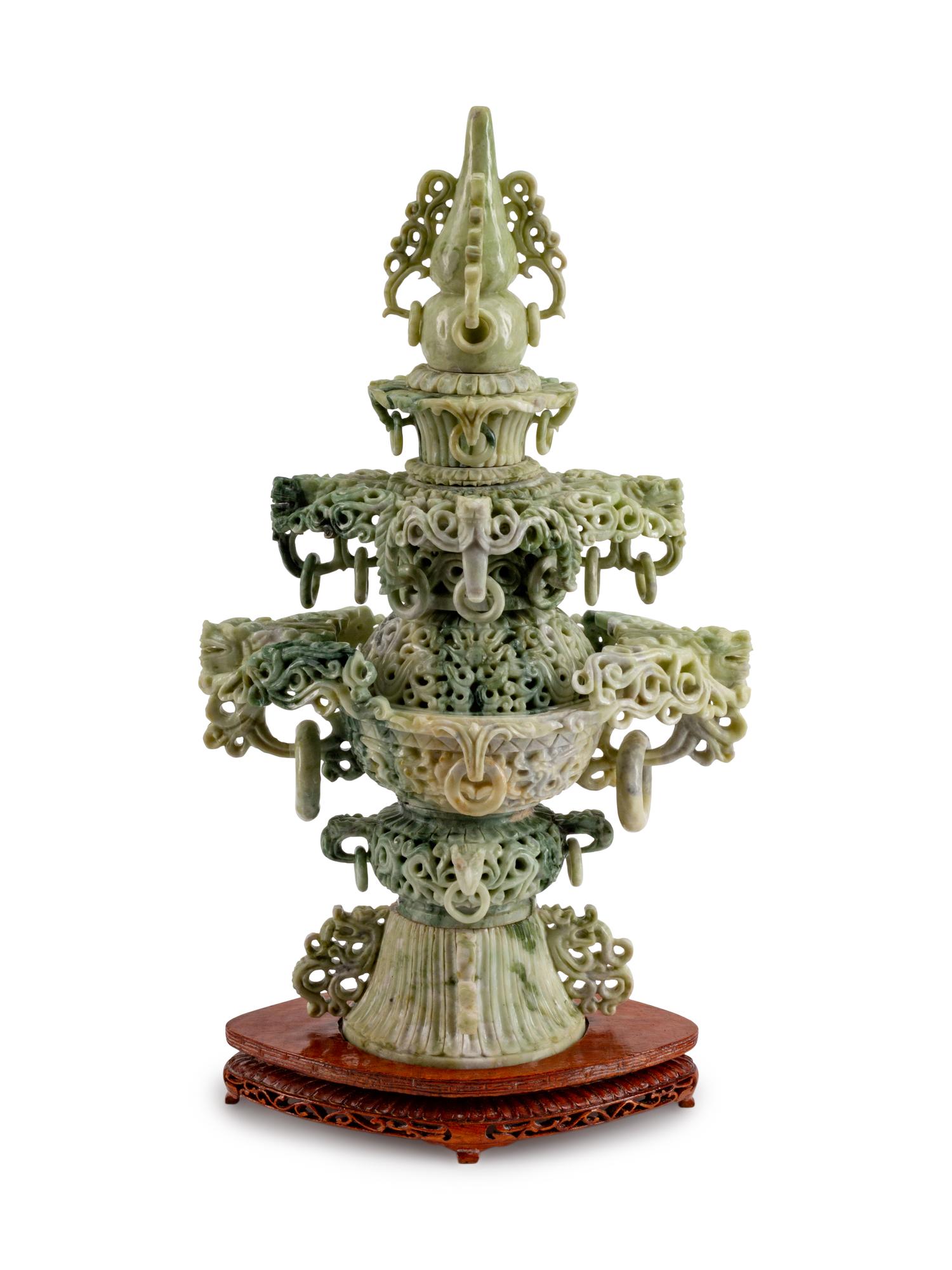 A Chinese Pierce-Carved Hardstone Incense Burner
