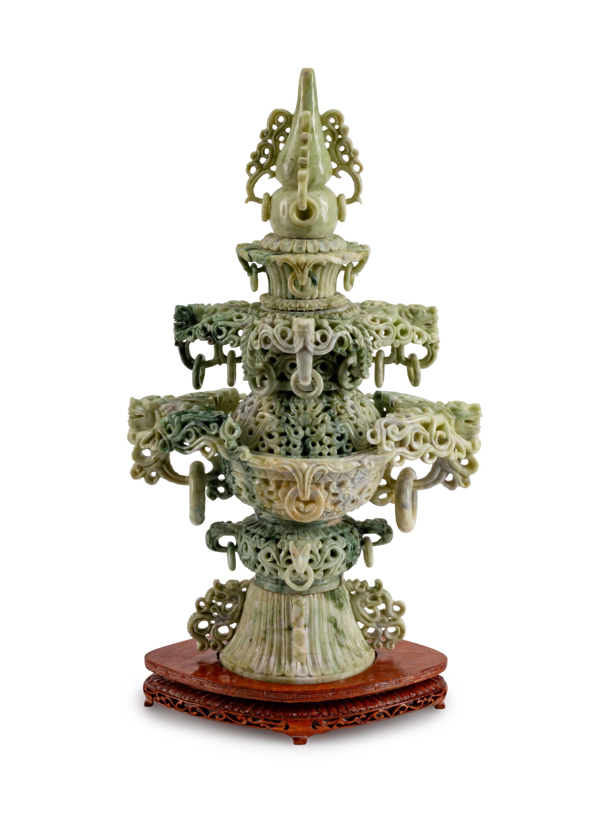 A Chinese Pierce-Carved Hardstone Incense Burner