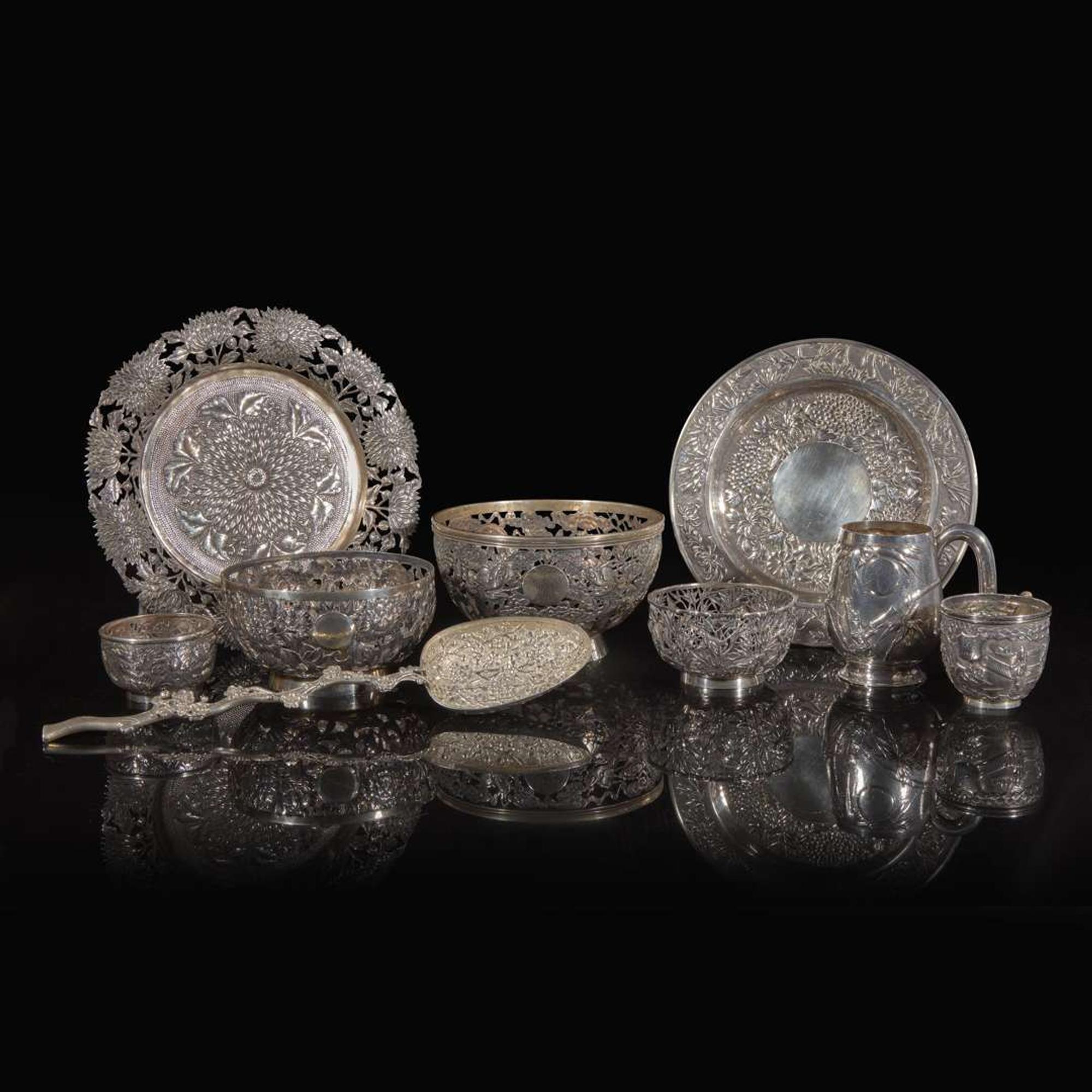 A group of Chinese export silver table wares 外銷銀餐具一組 Late 19th to early 20th century ??????????