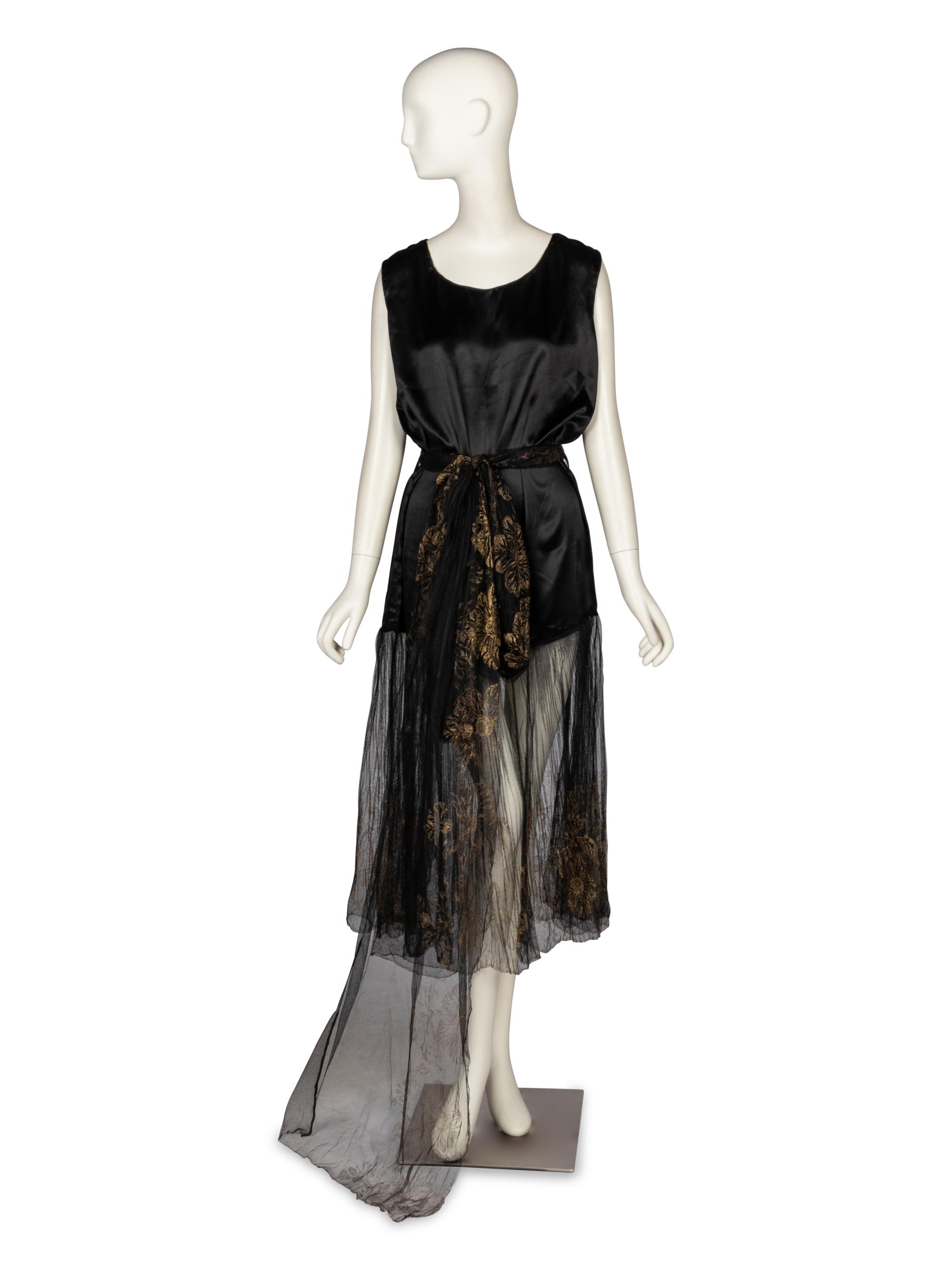 Black Satin & Lace Dress, c. 1920's