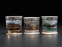 Three Transportation Related Porcelain Occupational Shaving Mugs