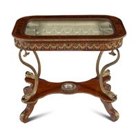 A Neoclassical Style Gilt Metal Mounted Mahogany Vitrine Table