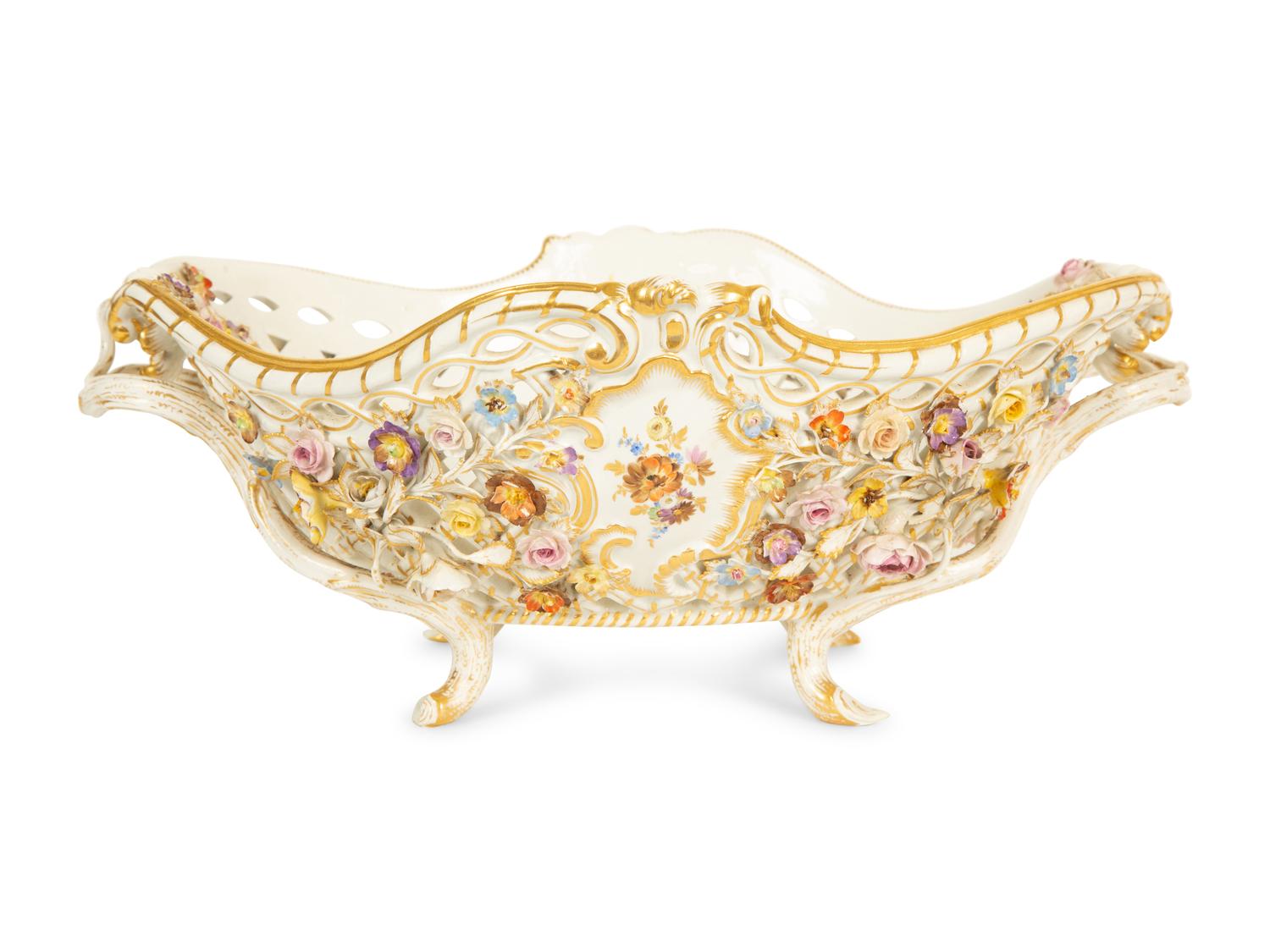 A Meissen Porcelain Footed Centerpiece Basket — 19th Century