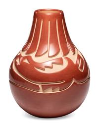 Carved Redware Pottery Vase