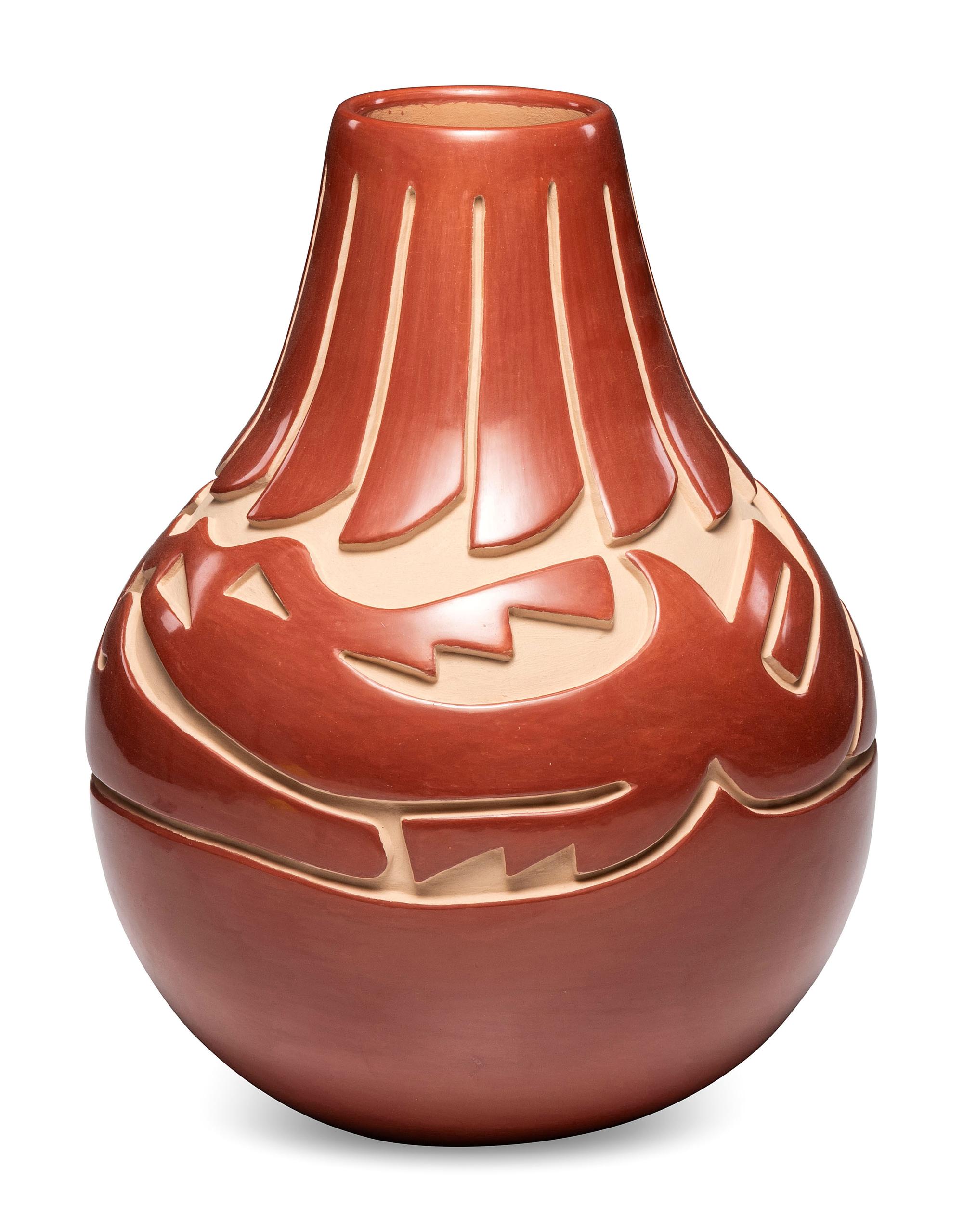 Carved Redware Pottery Vase