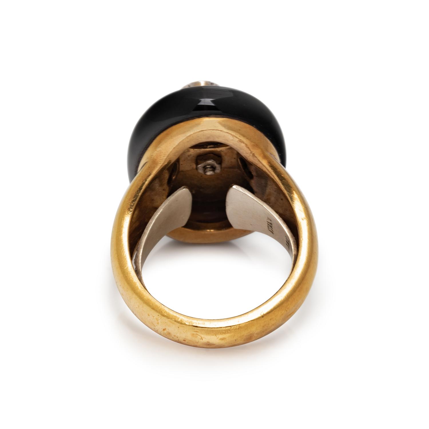 DIAMOND, CORAL, AND ONYX RING