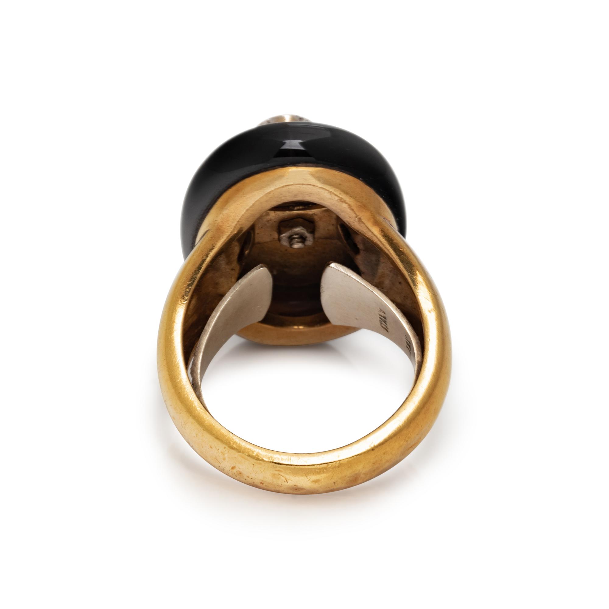 DIAMOND, CORAL, AND ONYX RING