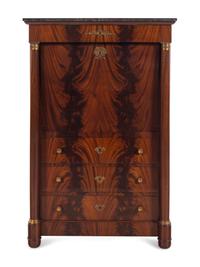 An Empire Style Mahogany Marble-Top Secrétaire à Abattant