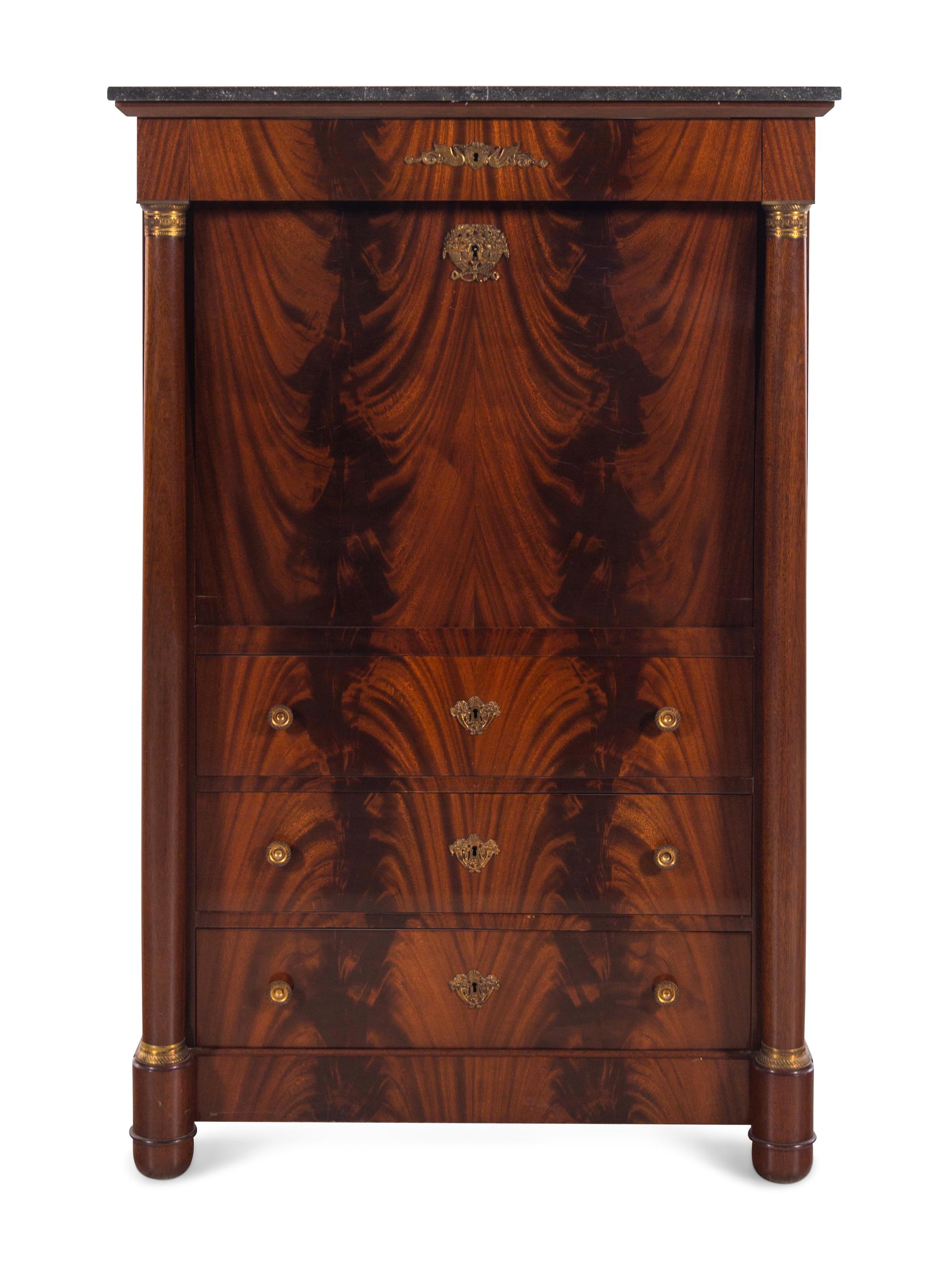 An Empire Style Mahogany Marble-Top Secrétaire à Abattant
