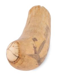 An Unusually Large Scrimshaw Tooth Depicting A Seaport