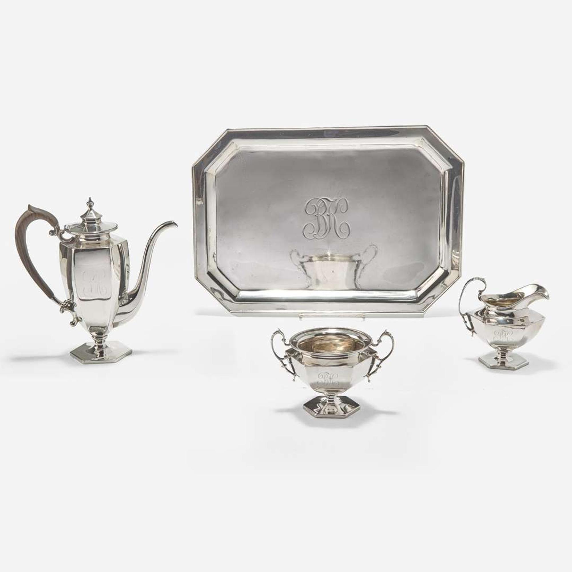 A four-piece sterling silver coffee service Howard Sterling Co., Providence, RI, retailed by J.E. Caldwell & Co., Philadelphia, PA, circa 1893-1894