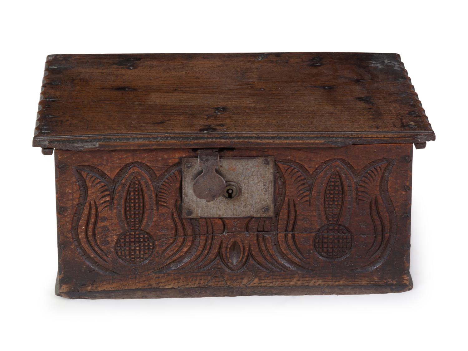 A Folk Art Carved Oak Box