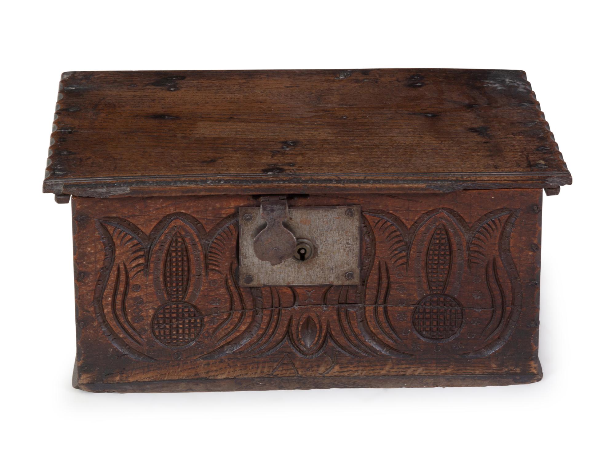 A Folk Art Carved Oak Box