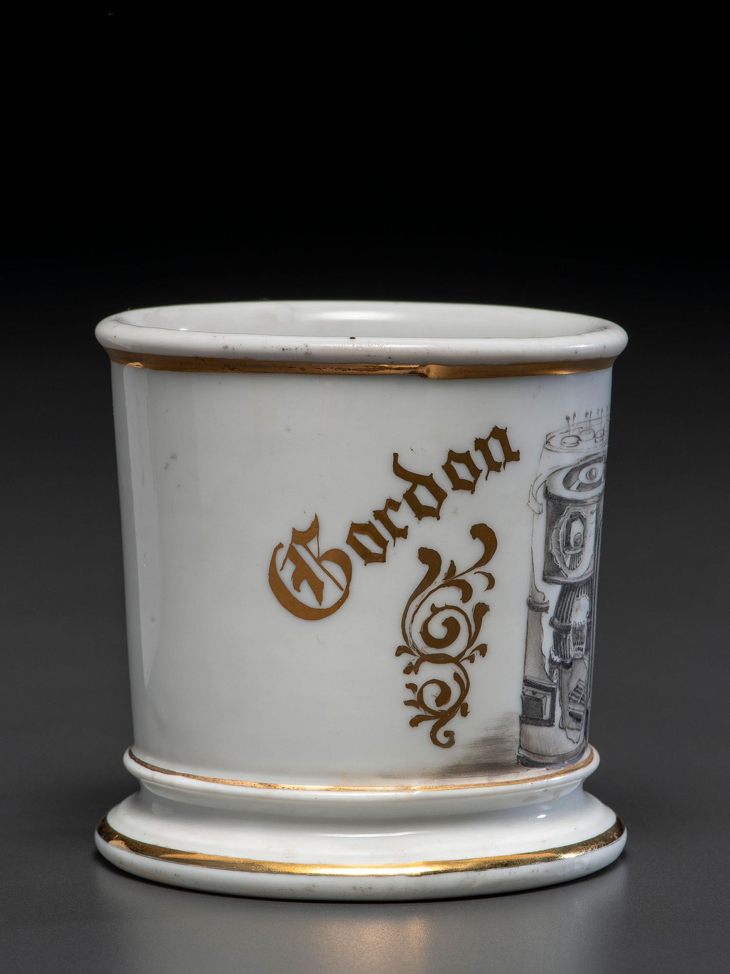 A Porcelain Occupational Shaving Mug Depicting a Cutaway Boiler