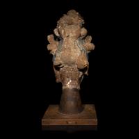 A Chinese Polychrome Painted Stucco Head of a Female Attendant, Song-Ming Dynasty 宋-明 彩繪泥塑侍女頭像
