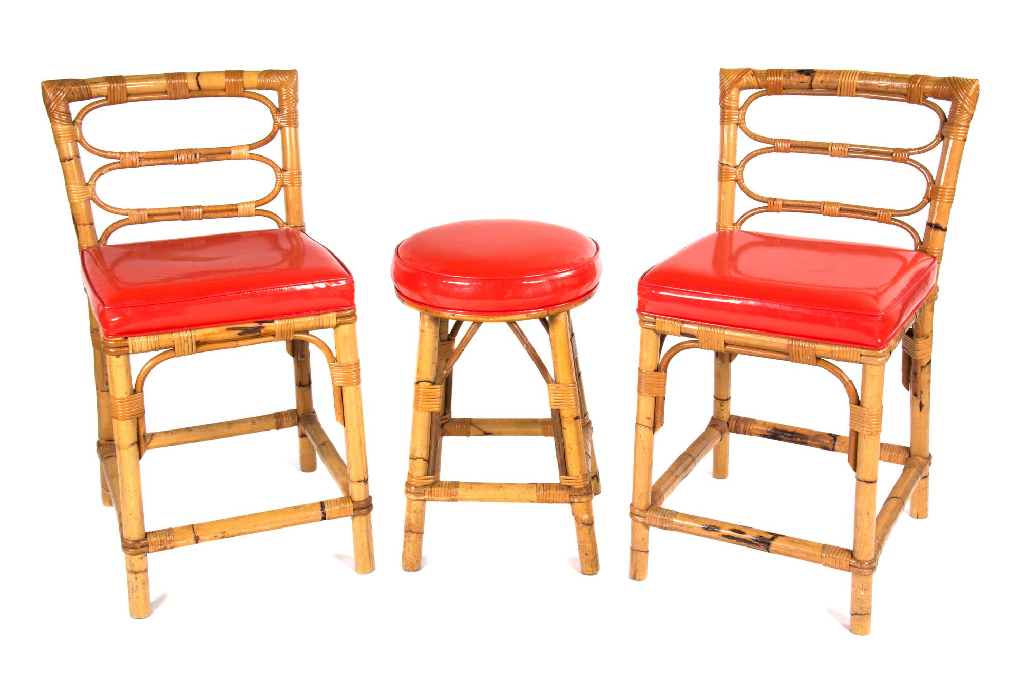 A Pair of Rattan Bar Chairs Height of chair 35 inches.