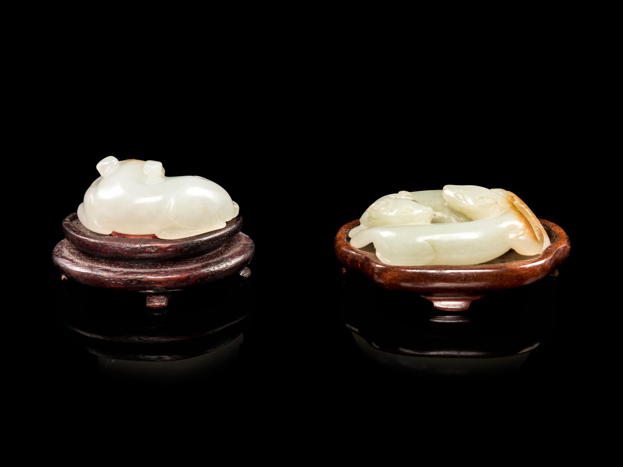 Two Celadon Jade Carvings of Animals
