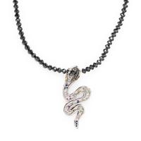 MULTIGEM, DIAMOND, AND WHITE GOLD SNAKE PENDANT WITH BEADED NECKLACE