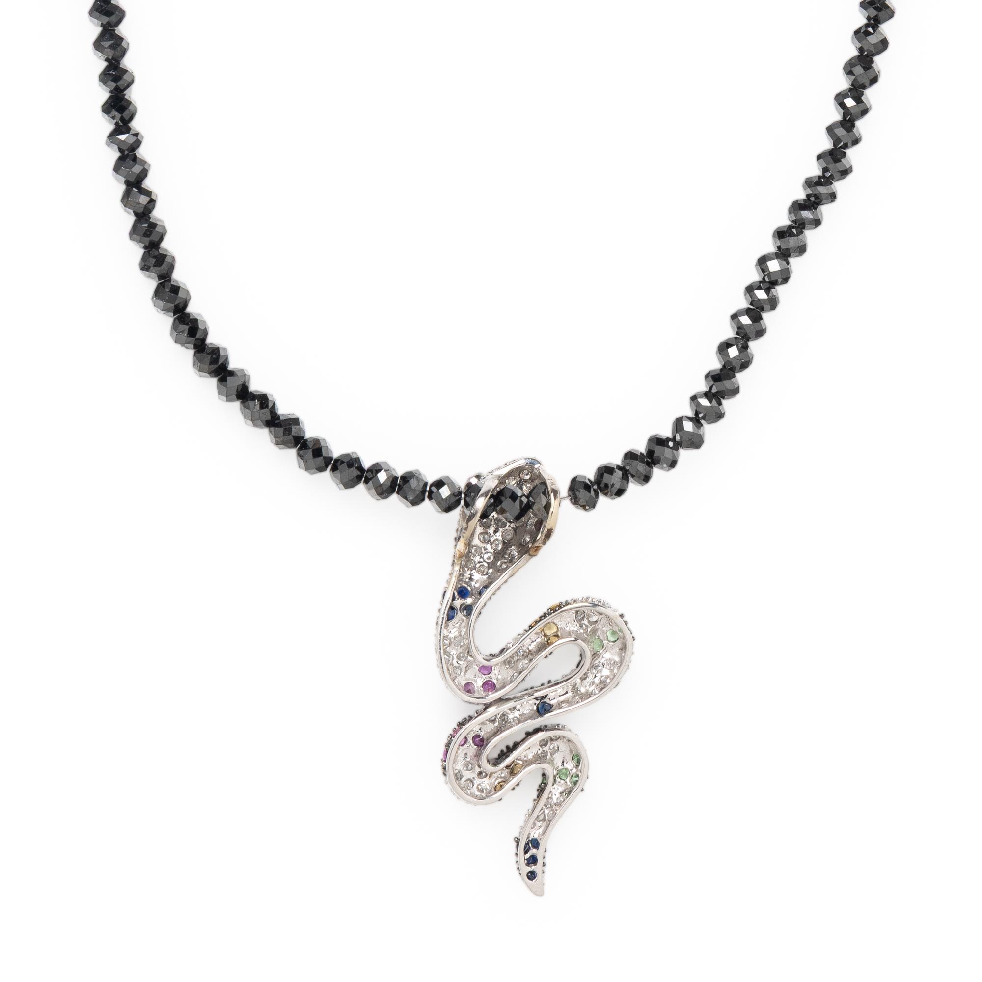 MULTIGEM, DIAMOND, AND WHITE GOLD SNAKE PENDANT WITH BEADED NECKLACE