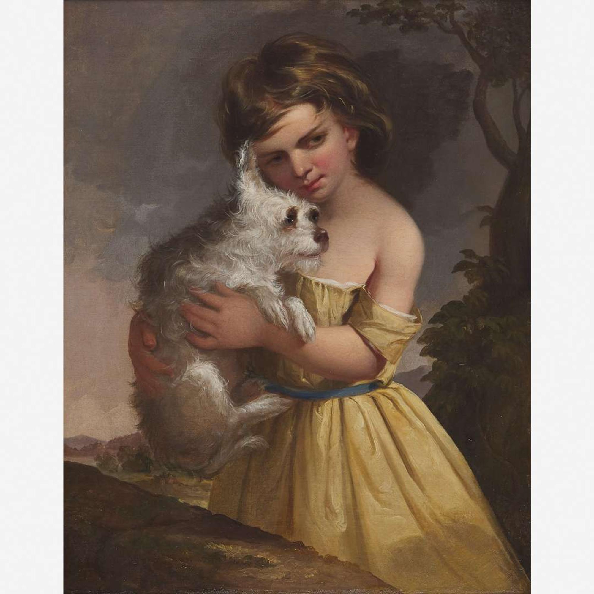 Thomas Sully (1783-1872) Portrait of a Young Girl Holding Pet Terrier