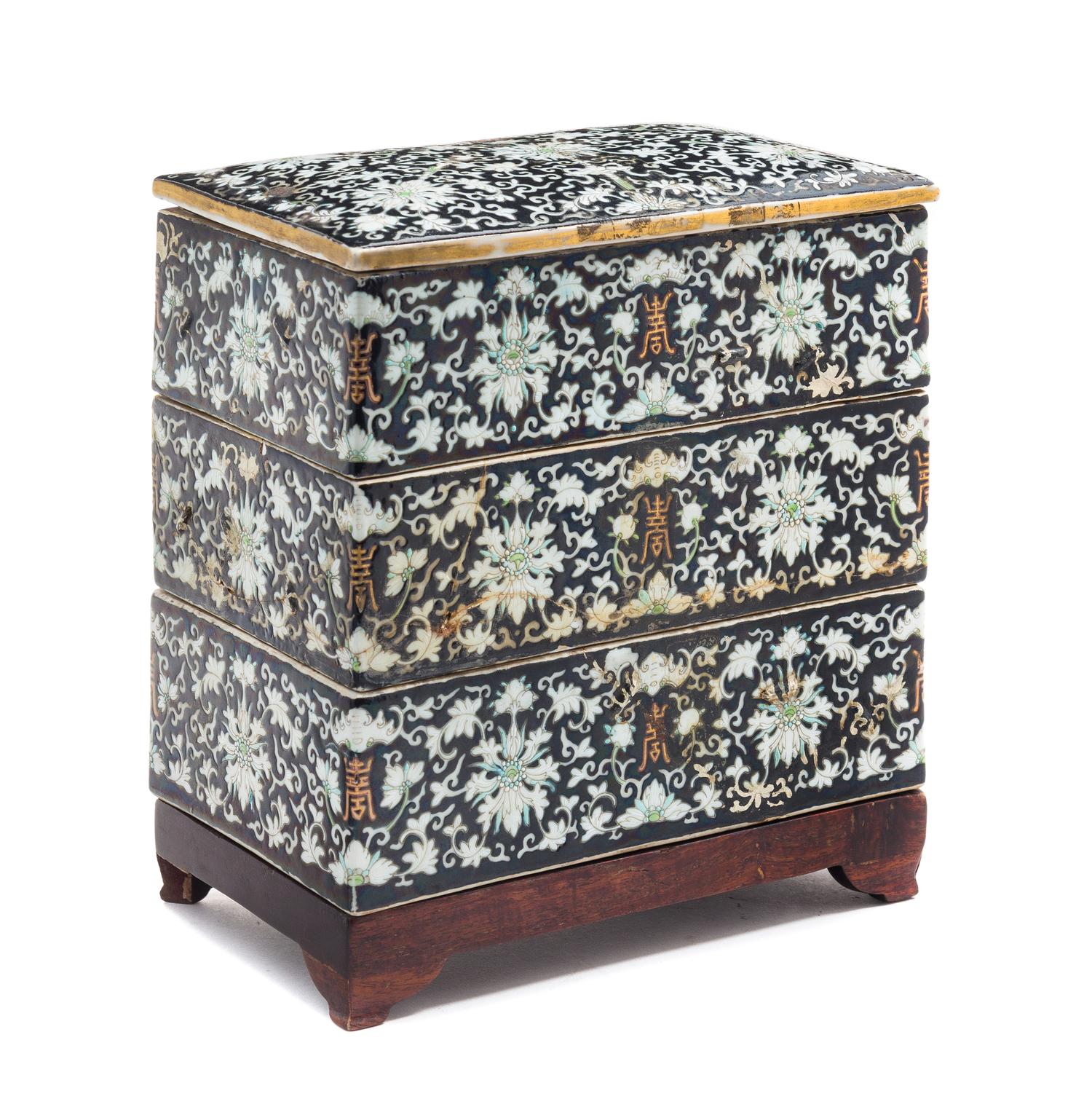 A Famille Noire Porcelain Stacking Box